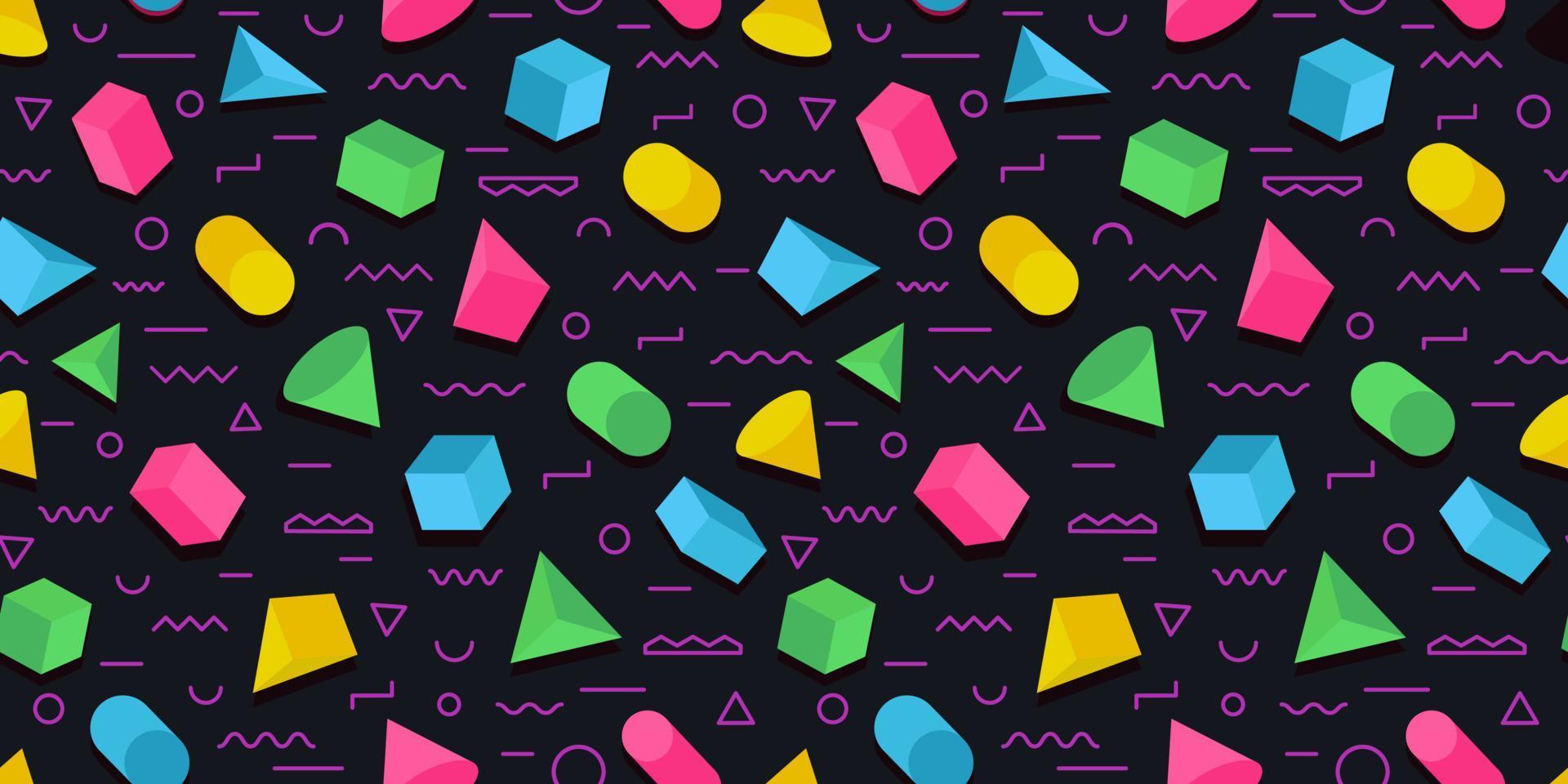 Memphis pattern consisting of 3d geometry shape vector
