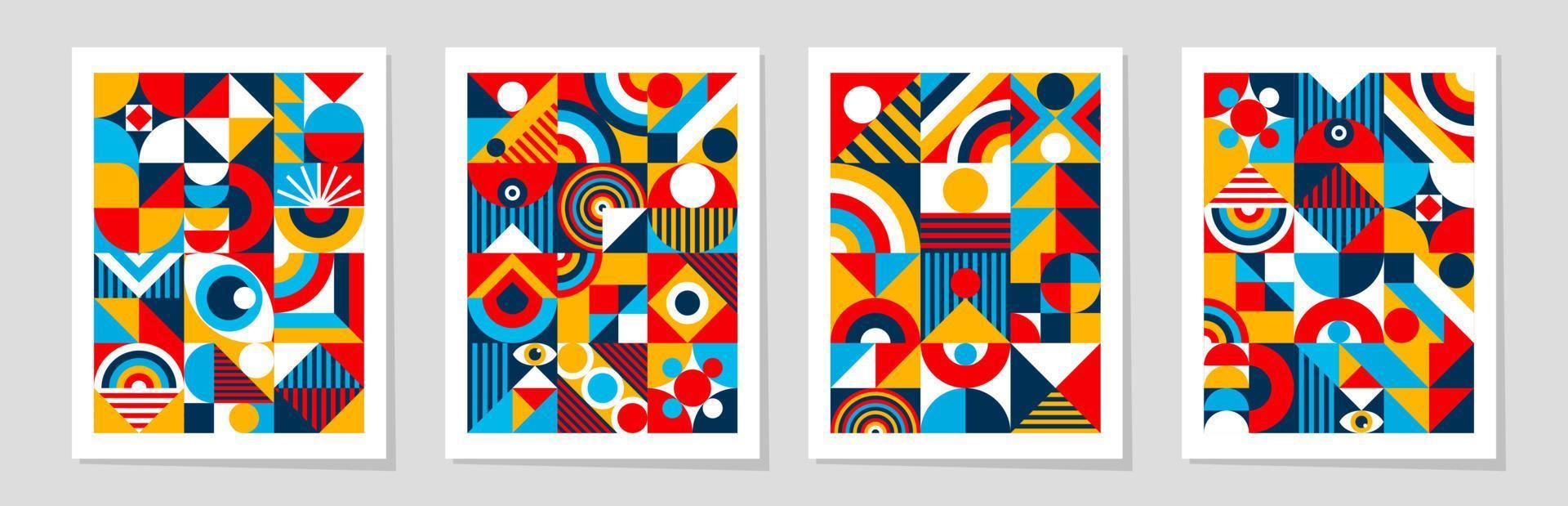 Abstract bauhaus poster set minimal 20s geometric style vector