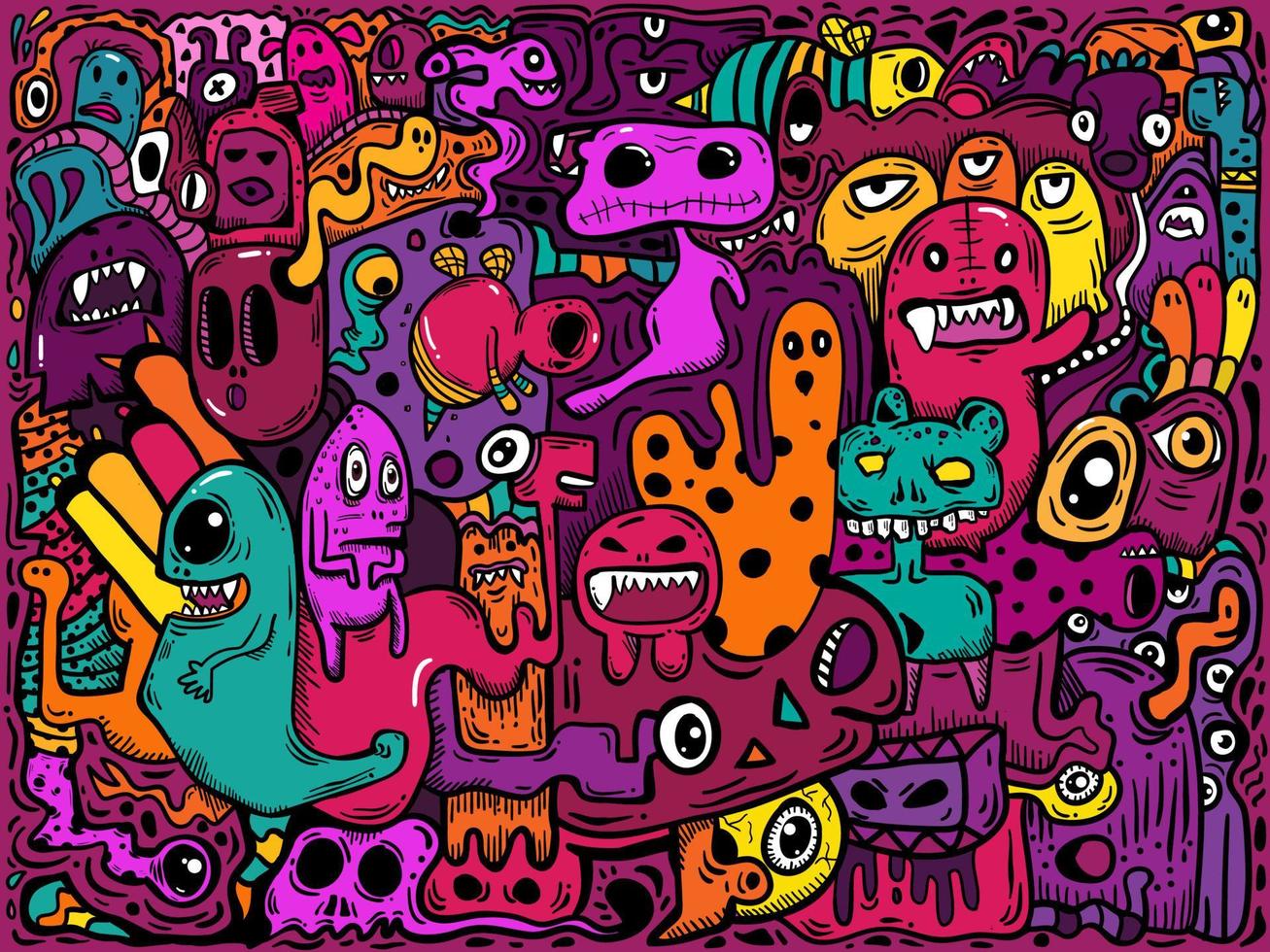 patrón de colores vivos dibujados a mano grafiti dibujar doodle patrones de arte de halloween para textiles ropa para niños, fondo vector