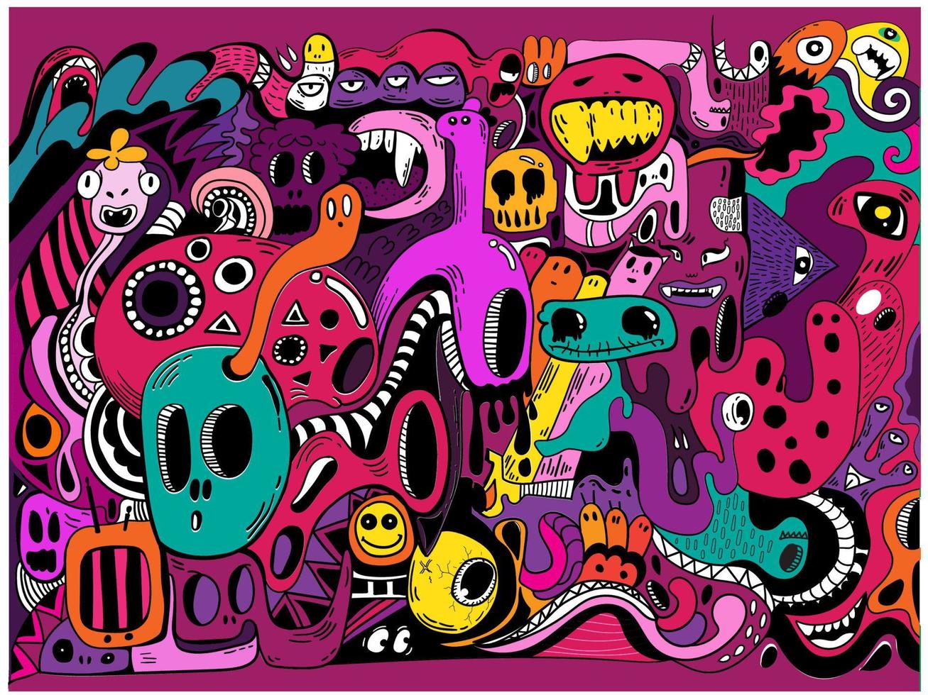Vivid color pattern Grafiti draws Doodle Art pattern Halloween For Textiles Children's Clothing Cool Background vector