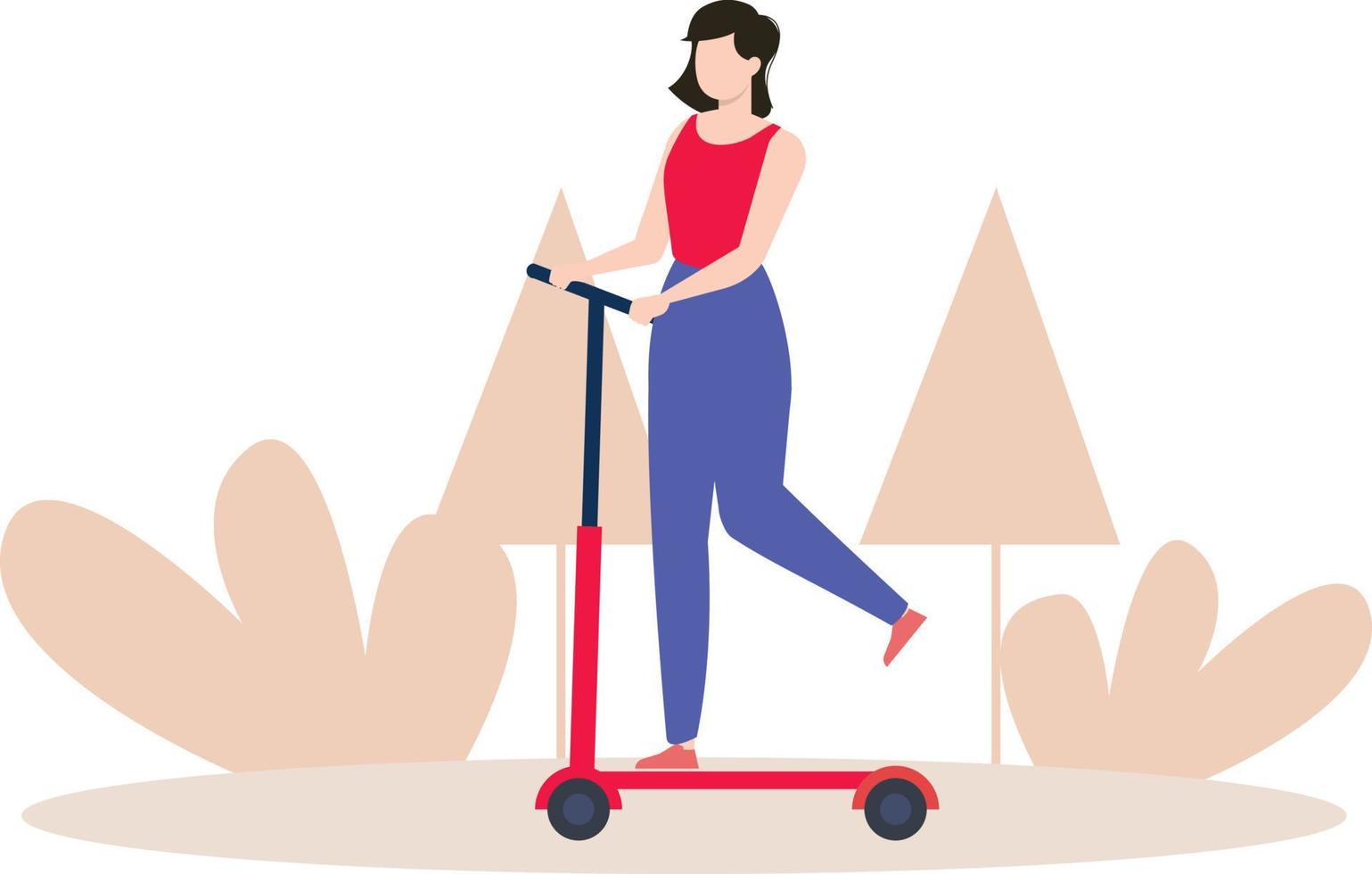 The girl is riding a scooter. vector