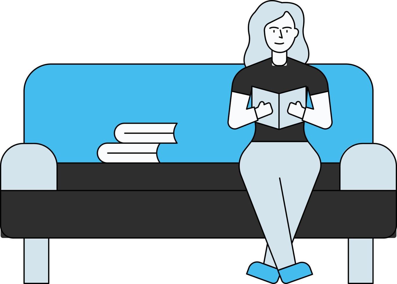 The girl is sitting on the sofa reading books. vector