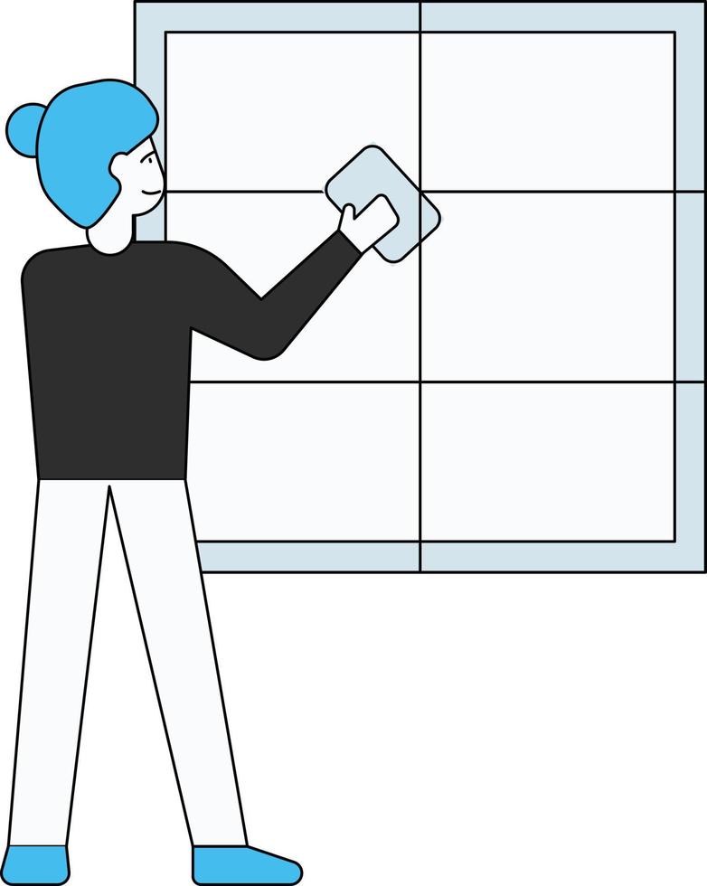 The girl is cleaning the window. vector