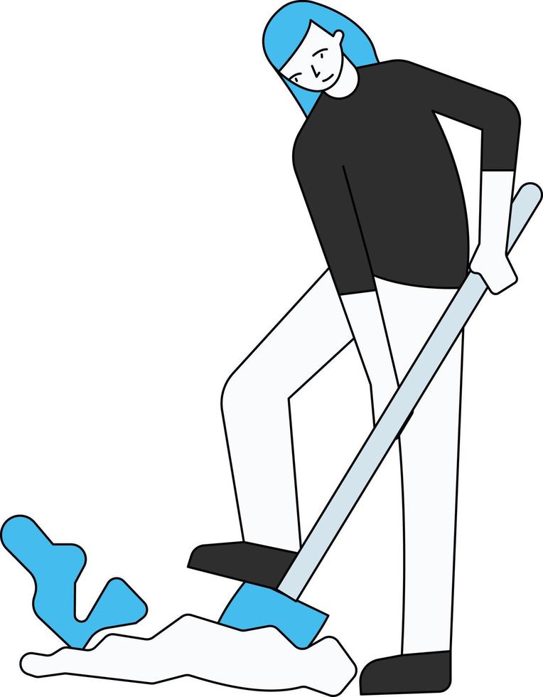 The girl is digging in the field with a shovel. vector