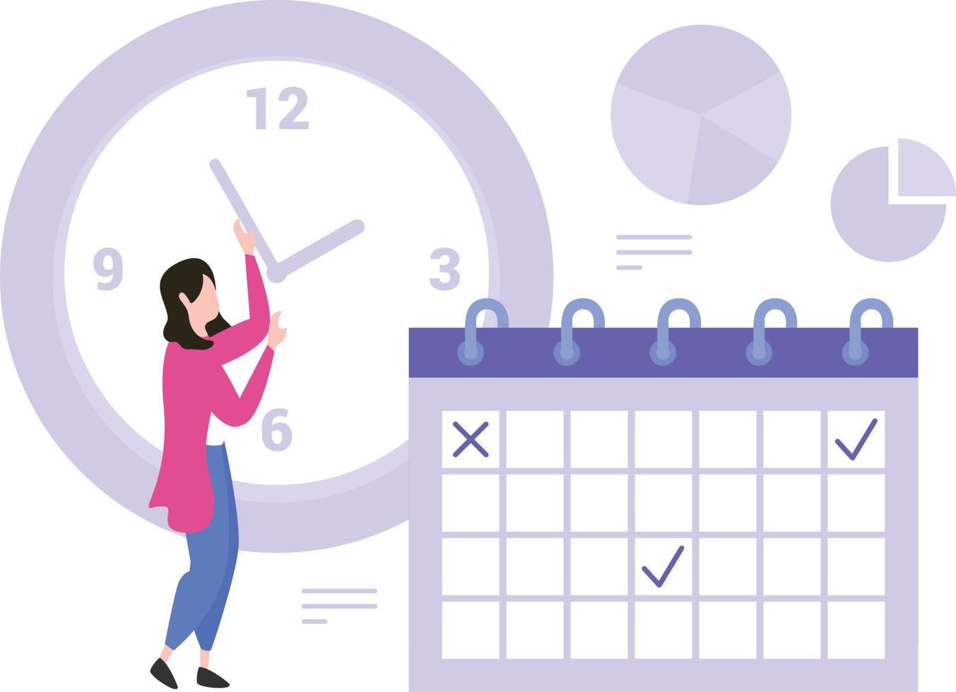 The girl is checking the appointment calendar. vector