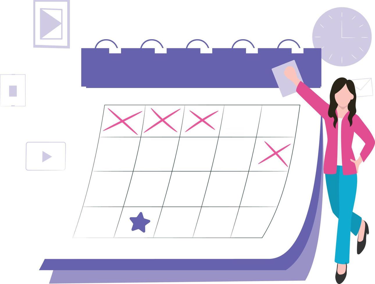 The girl is standing by the appointment calendar. vector