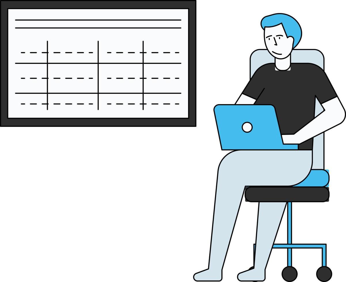 el niño está sentado en una silla, usando su computadora portátil. vector