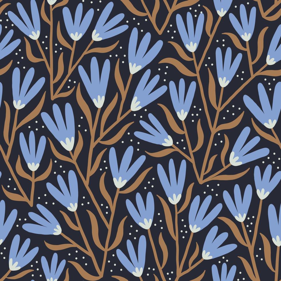 Hand-drawn trendy seamless pattern with stylised wildflowers. vector