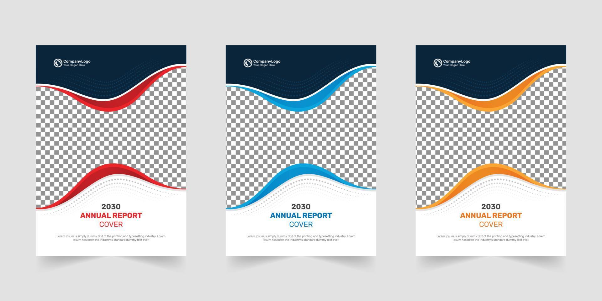 Wave business annual report book cover design vector template