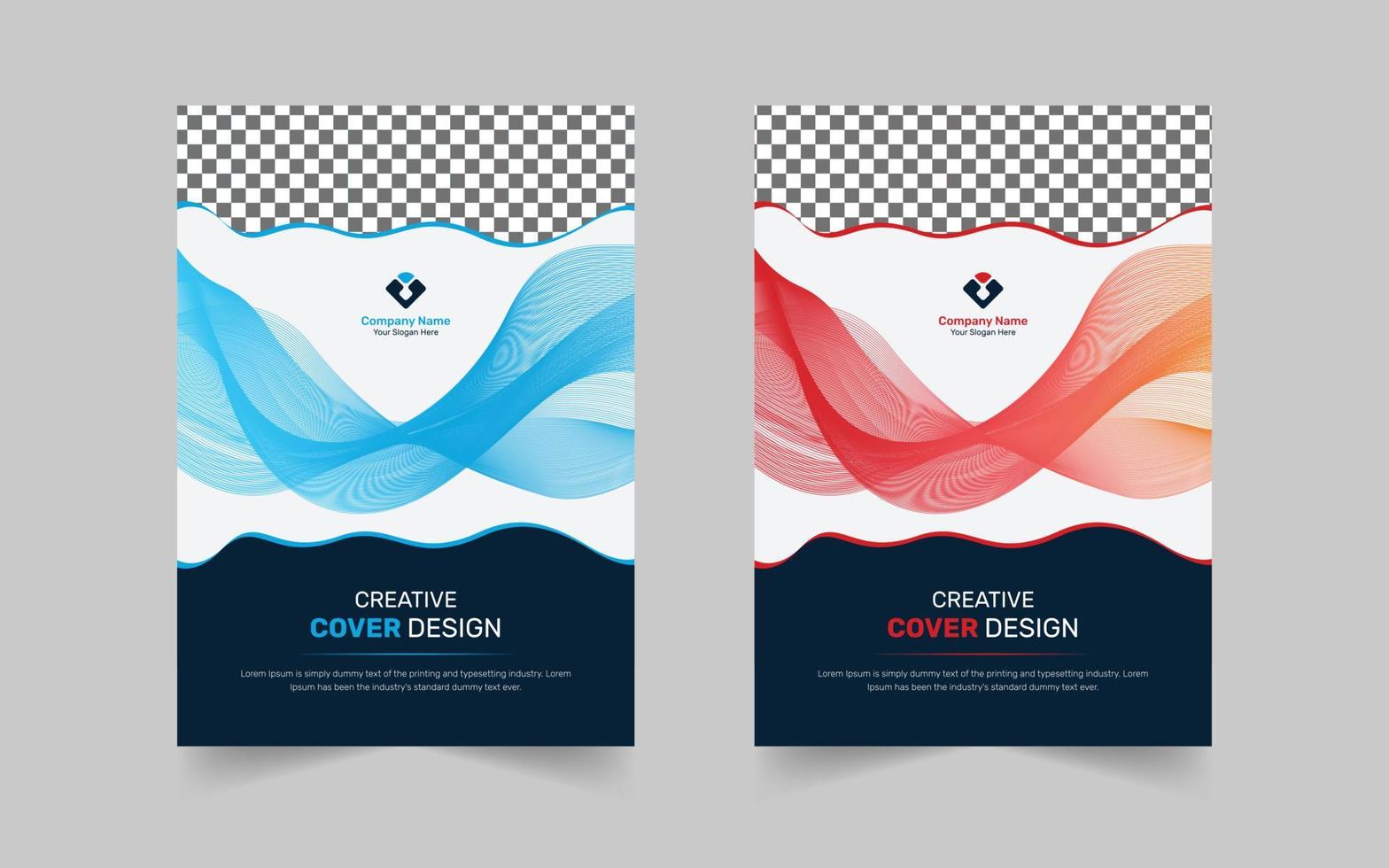 Wavy technology creative cover design template for book, brochure, flyer, annual report, company profile, poster in blue and red vector