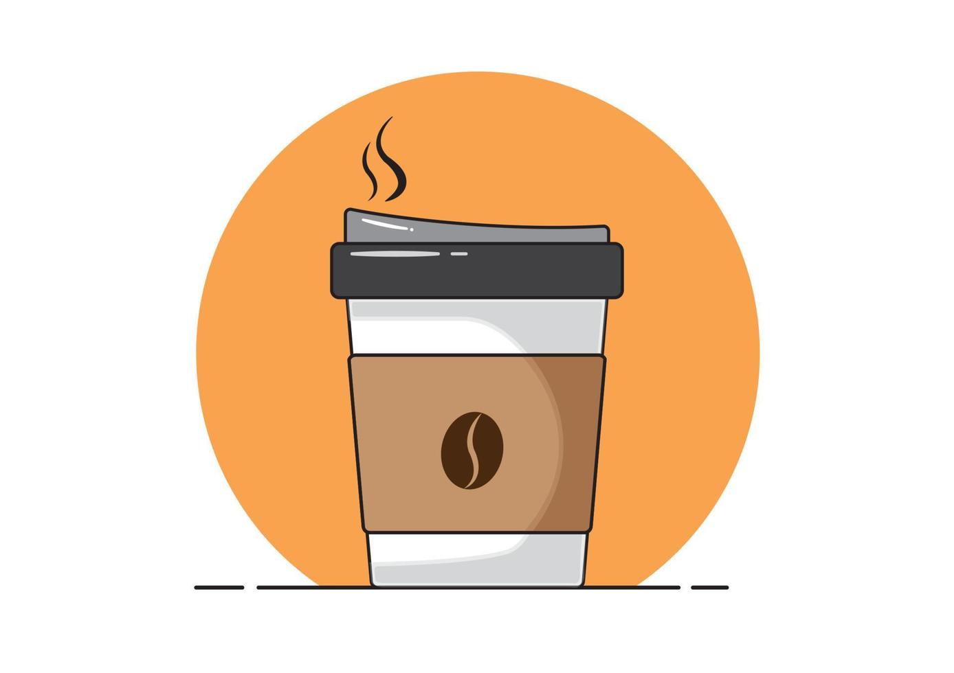 Paper cup for hot coffee on yellow circle background vector