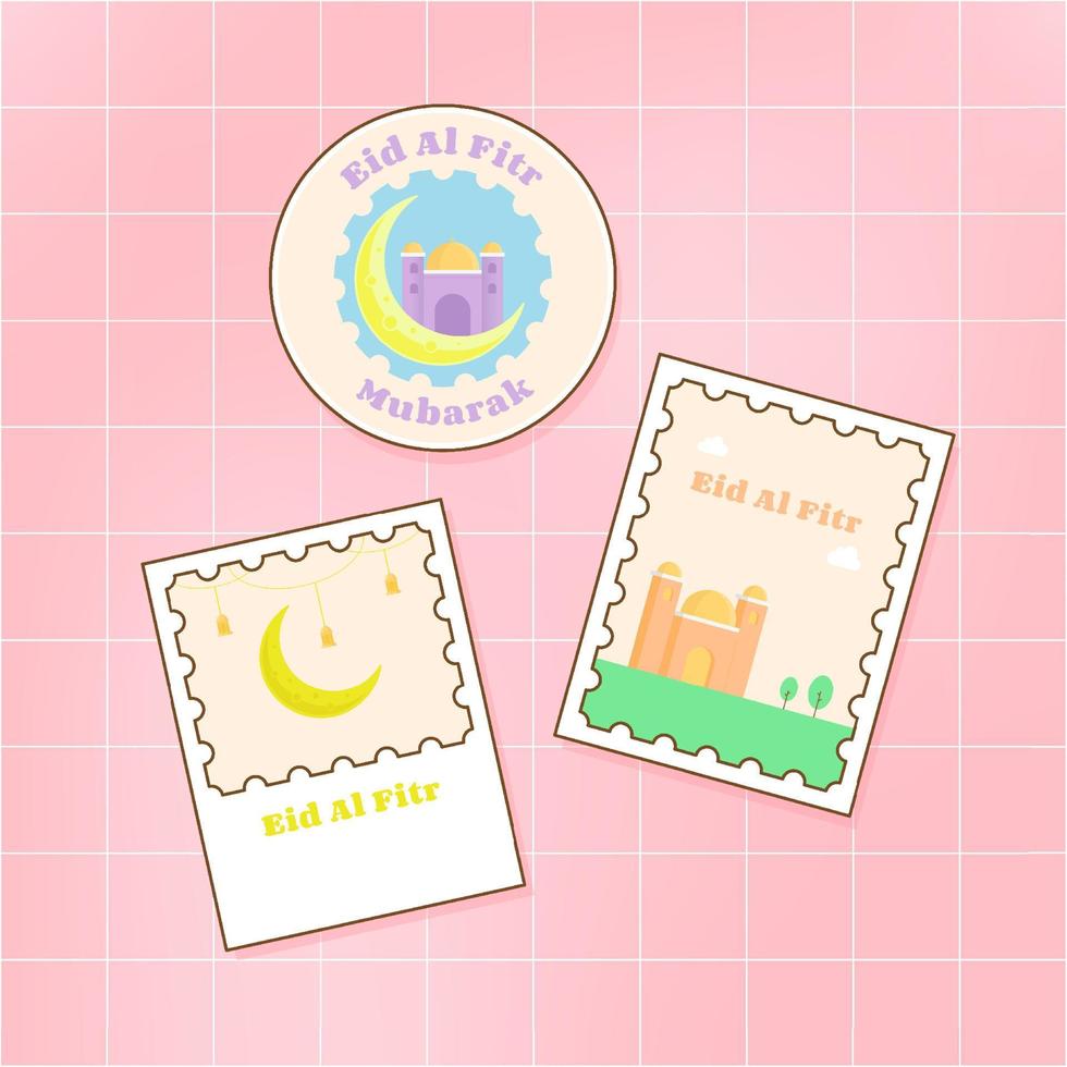 Flat Eid Al Fitr label collection vector