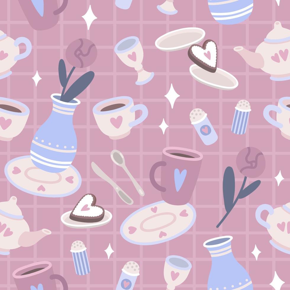 Kitchenware pink pattern vector