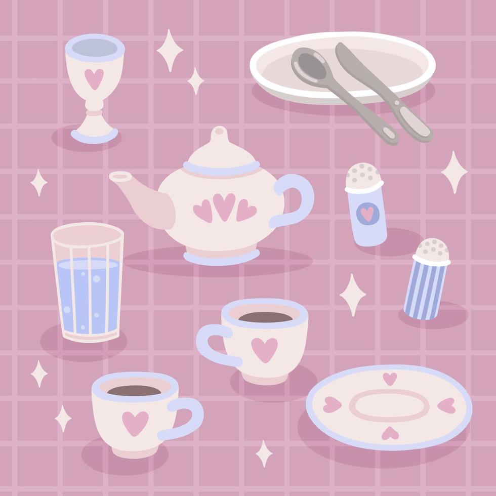 Ceramic tableware set vector