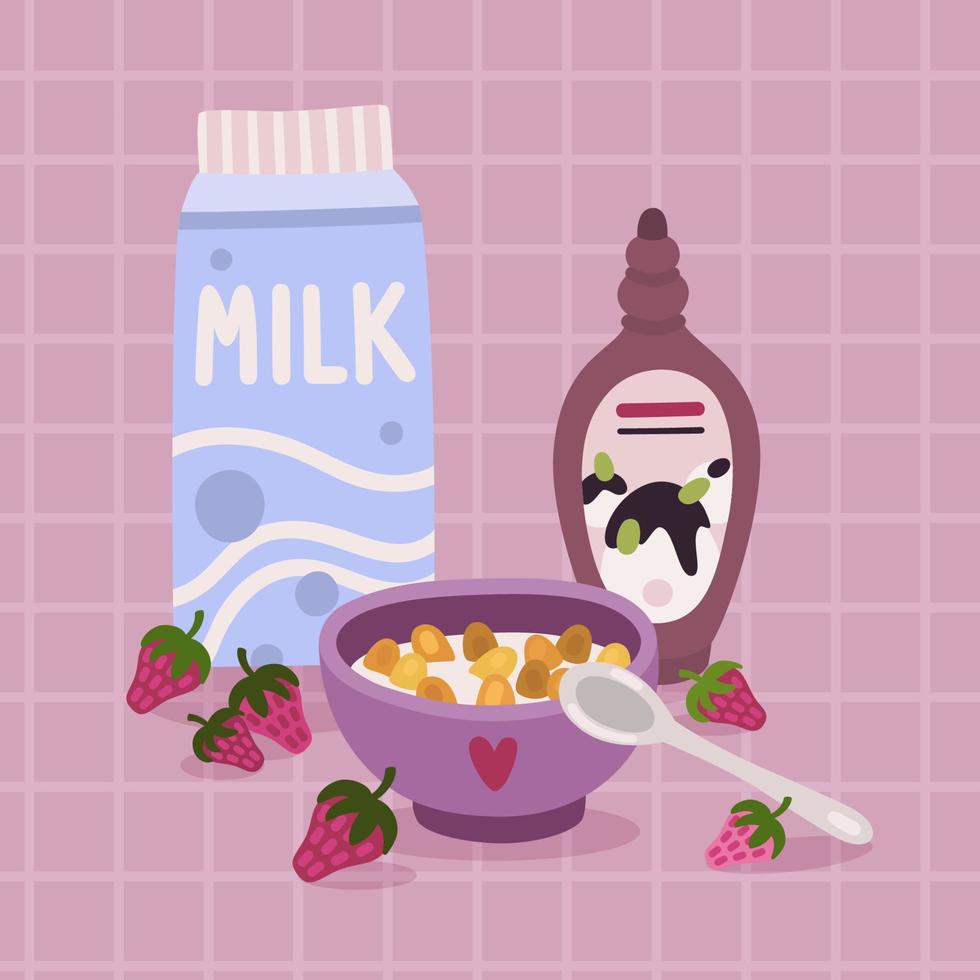 Milky cornflakes with syrup vector
