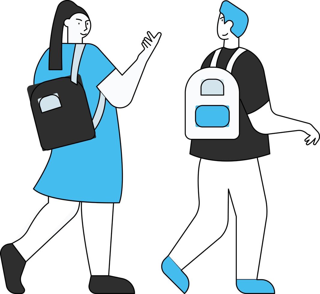 niño y niña van a la escuela con sus mochilas escolares. vector