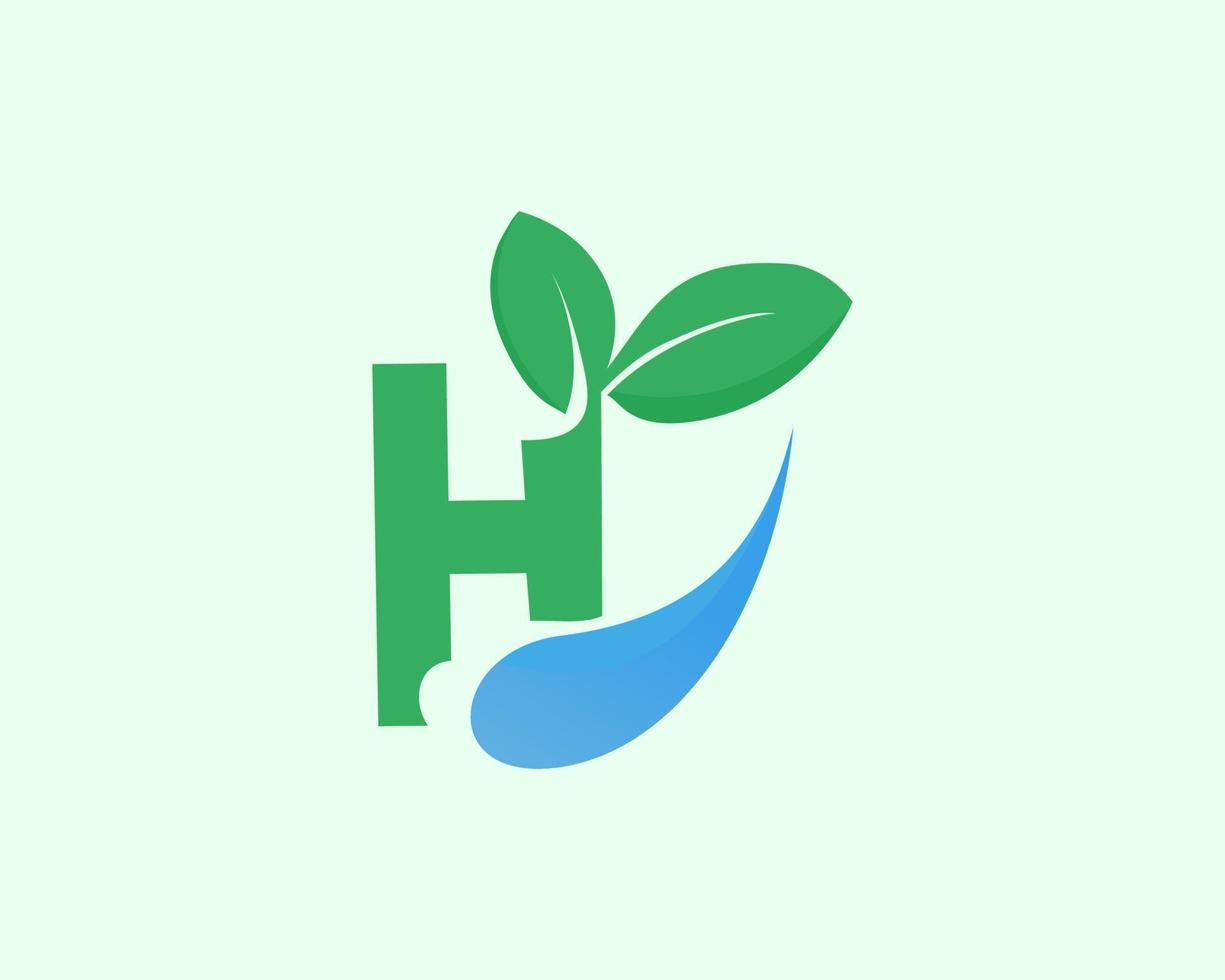 logo natural en forma de h y agua vector