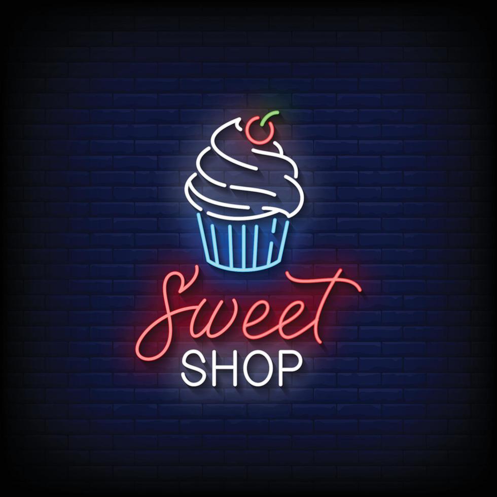 vector de texto de estilo de letreros de neón de tienda de dulces