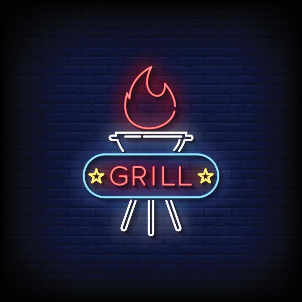 vector de texto de estilo de letreros de neón de parrilla