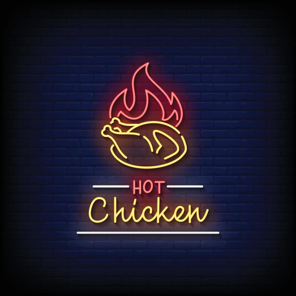 vector de texto de estilo de letreros de neón de pollo caliente