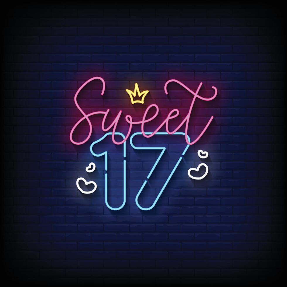 Sweet Seventeen Neon Signs Style Text Vector