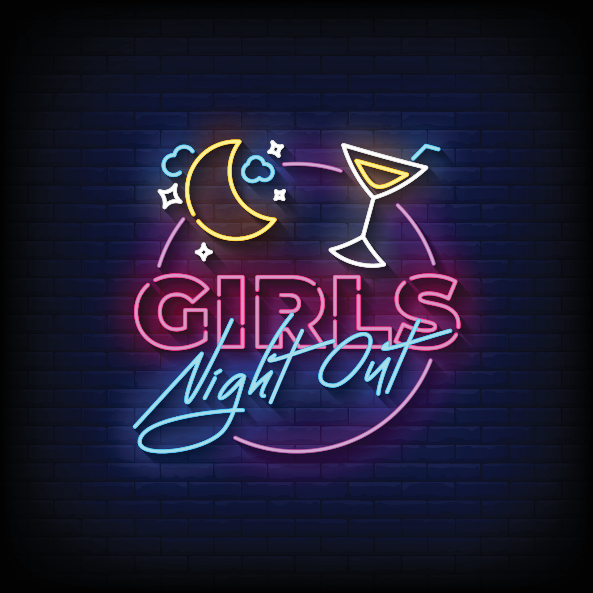 Girls Night Out Neon Signs Style Text Vector 7017700 Vector Art at