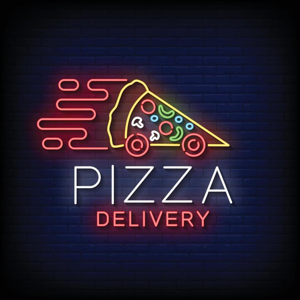 vector de texto de estilo de letreros de neón de entrega de pizza