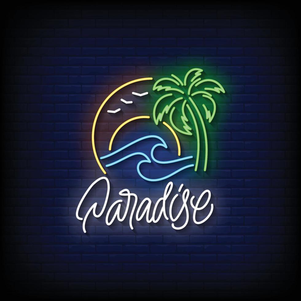 Paradise Neon Signs Style Text Vector