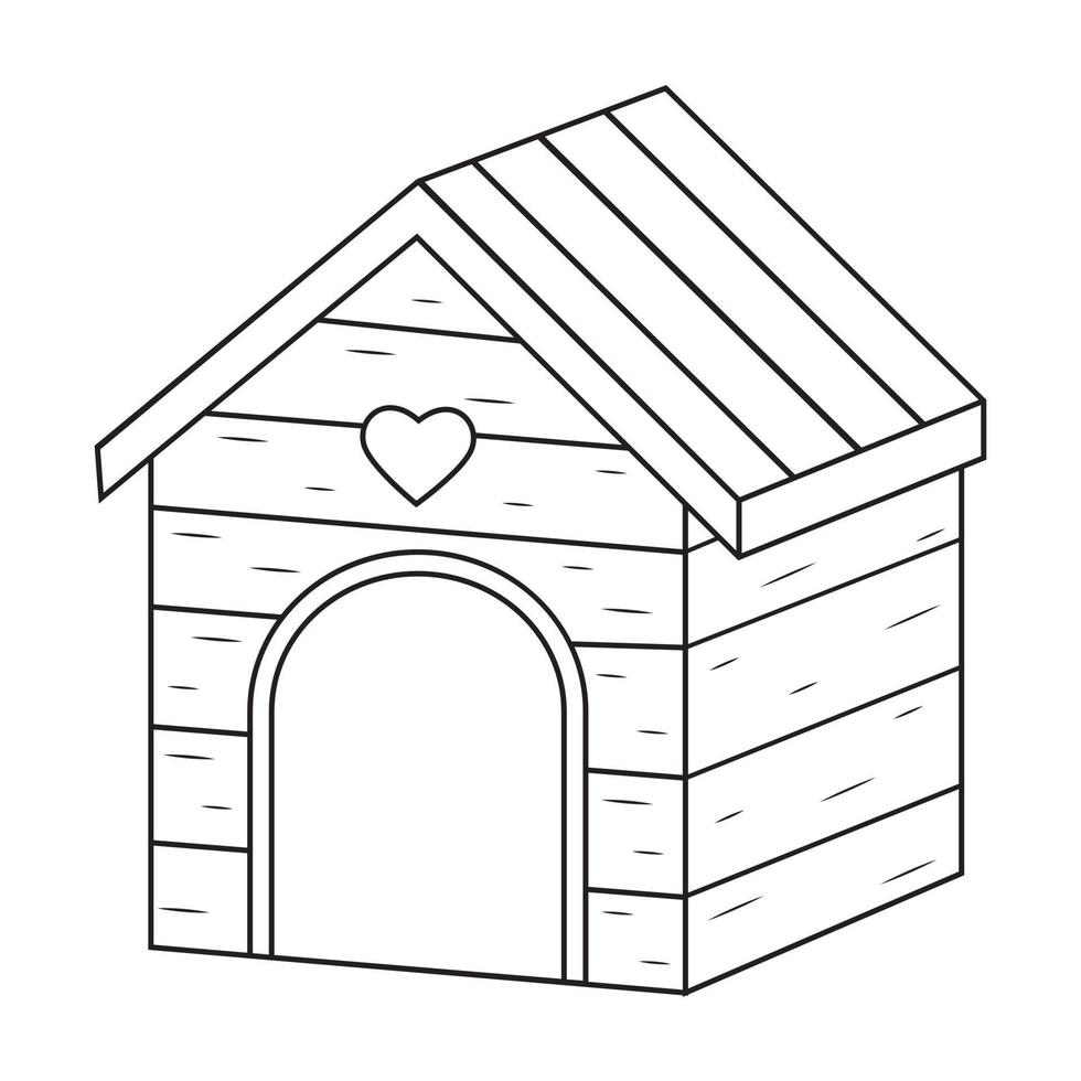 Wooden doghouse, color vector isolated illustration black contour doodle