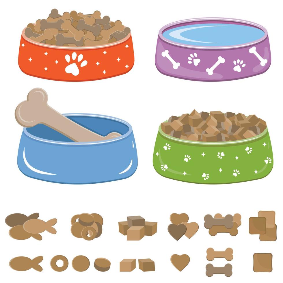 A bowl of food for dogs and cats. Vector illustration in a flat style, isolated on a white background.