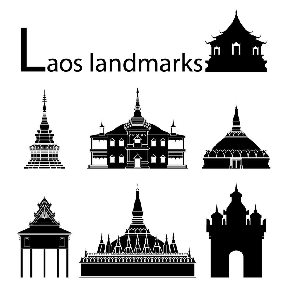 Asia top famous landmark silhouette style vector