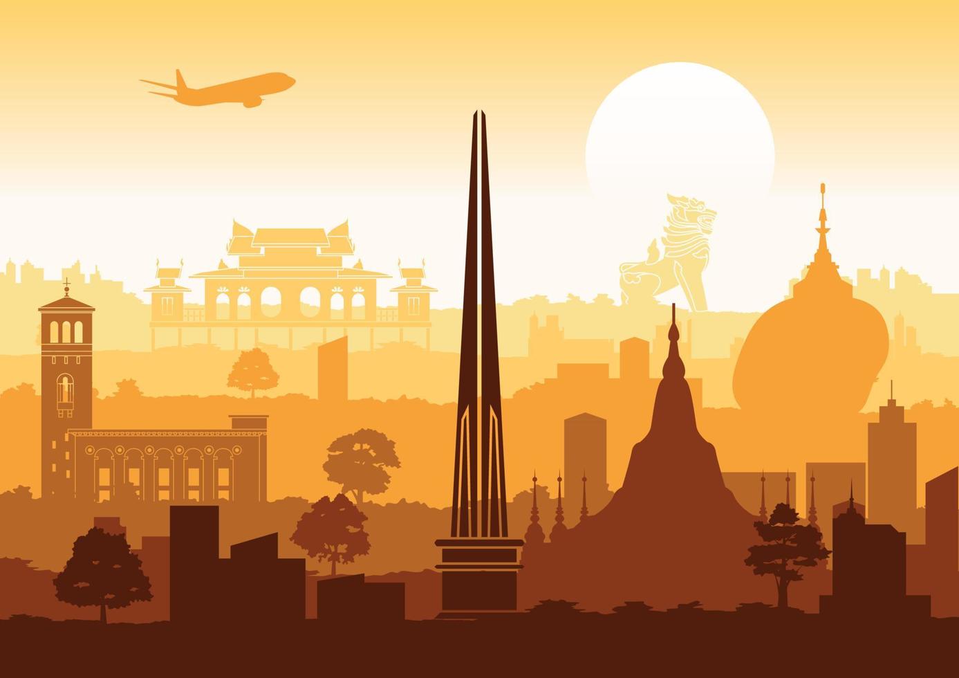 myanmar top famous landmarks silhouette style,travel and tourism vector