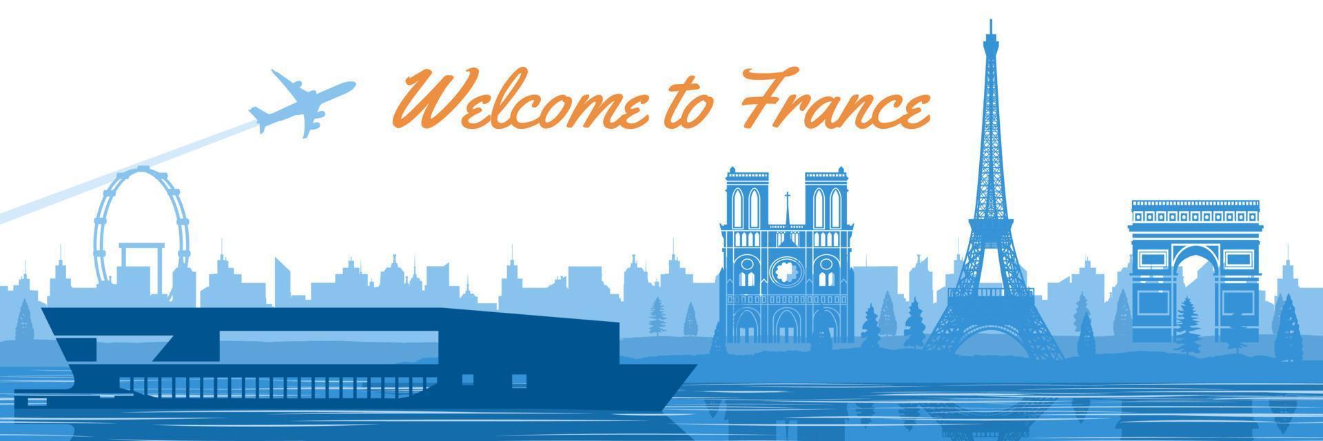 main and famous of landmarks and symbol of France near river vector