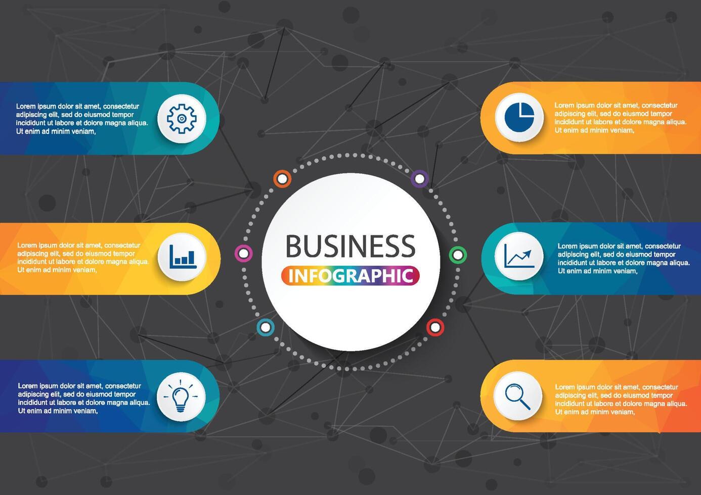 visualización de datos comerciales. diagrama del proceso. elementos abstractos de gráfico, diagrama con pasos, opciones, partes o procesos. plantilla de negocio vectorial para presentación. concepto creativo para infografía. vector