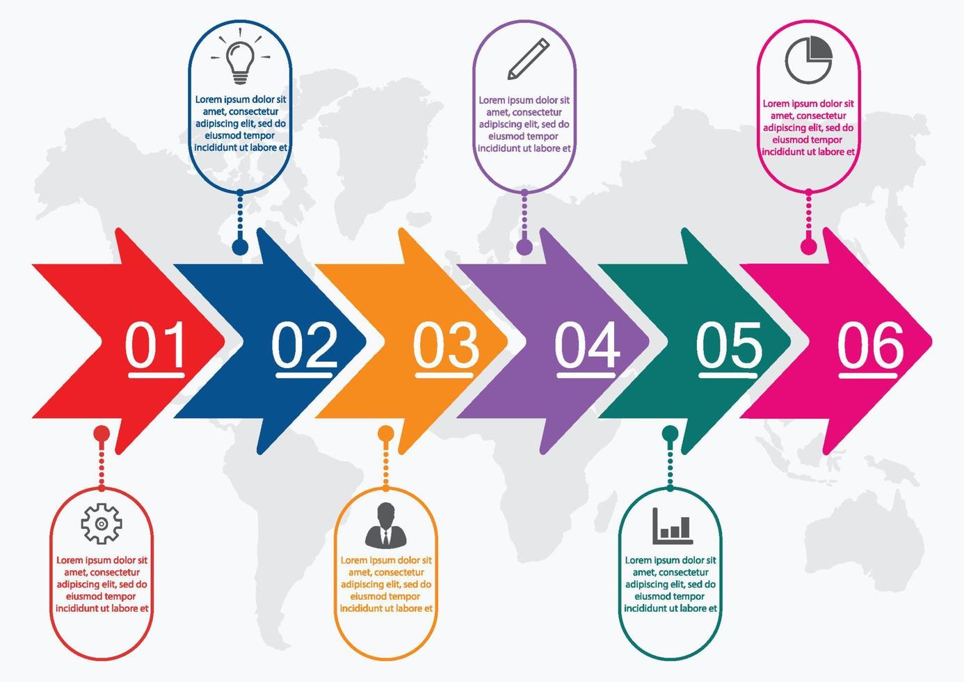 plantilla de infografía de línea de tiempo con flechas, diagrama de flujo, flujo de trabajo o infografía de proceso, ilustración vectorial eps10 vector