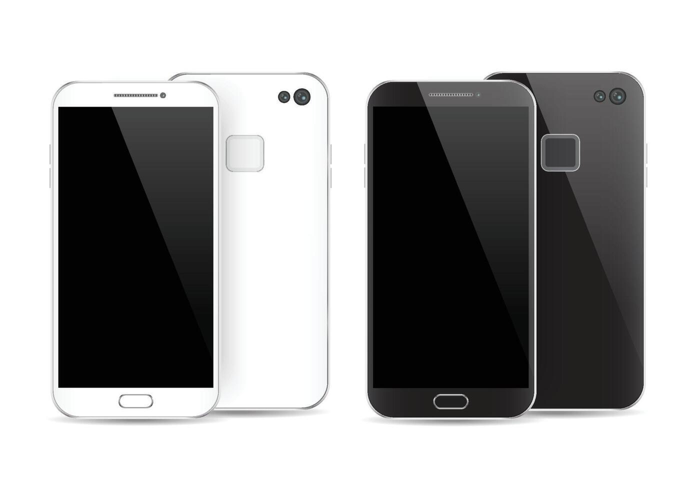 Modern black and white smartphone isolated. Front and back of Vector smartphone illustration. Cell phone mockup back view.