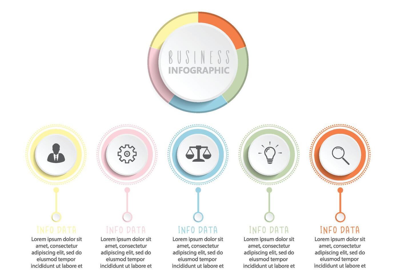 plantilla infográfica 3d abstracta con cinco pasos para el éxito. plantilla de círculo empresarial con opciones para folleto, diagrama, flujo de trabajo, línea de tiempo, diseño web. pasos vectoriales 10 vector