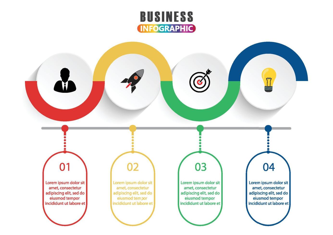 El vector de diseño infográfico y los iconos de marketing se pueden utilizar para el diseño del flujo de trabajo, el diagrama, el informe anual y el diseño web. concepto de negocio con 4 opciones, pasos o procesos.