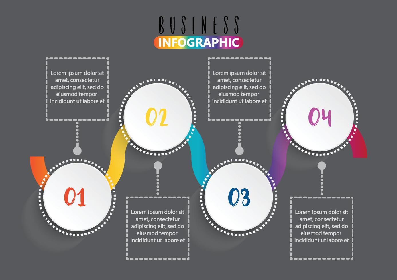 El vector de diseño infográfico y los iconos de marketing se pueden utilizar para el diseño del flujo de trabajo, el diagrama, el informe anual y el diseño web. concepto de negocio con 4 opciones, pasos o procesos.