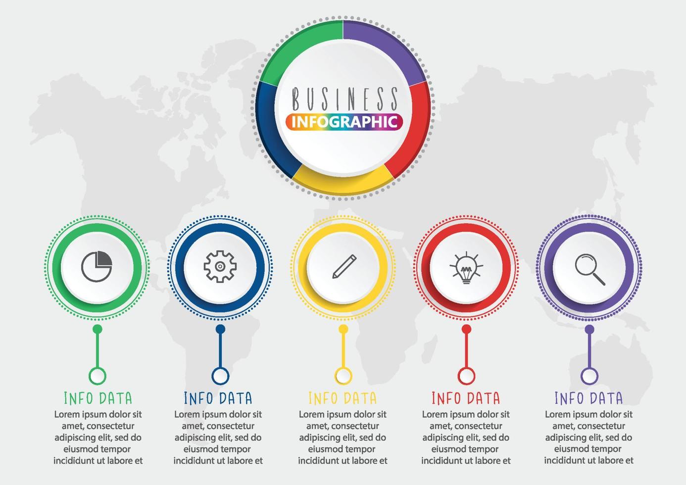 plantilla infográfica 3d abstracta con cinco pasos para el éxito. plantilla de círculo empresarial con opciones para folleto, diagrama, flujo de trabajo, línea de tiempo, diseño web. pasos vectoriales 10 vector