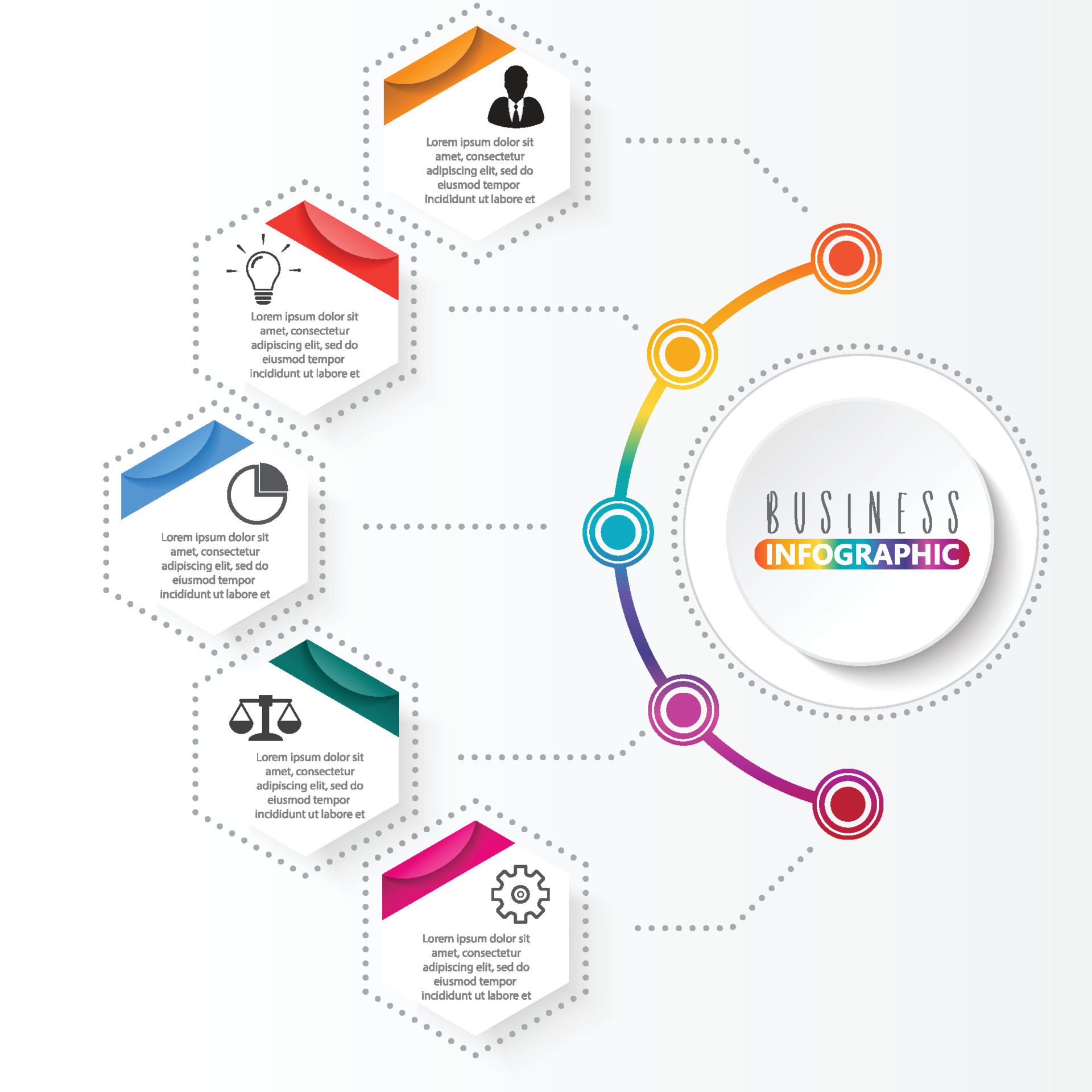 Vector infographic template with 3D paper label, integrated circles ...