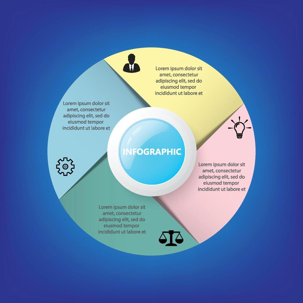 flechas de círculo vectorial infografía lineal, diagrama, gráfico, presentación, gráfico. concepto de ciclo empresarial con 4 opciones, partes, pasos, procesos. plantilla de datos de infografía. ilustración, eps10 vector