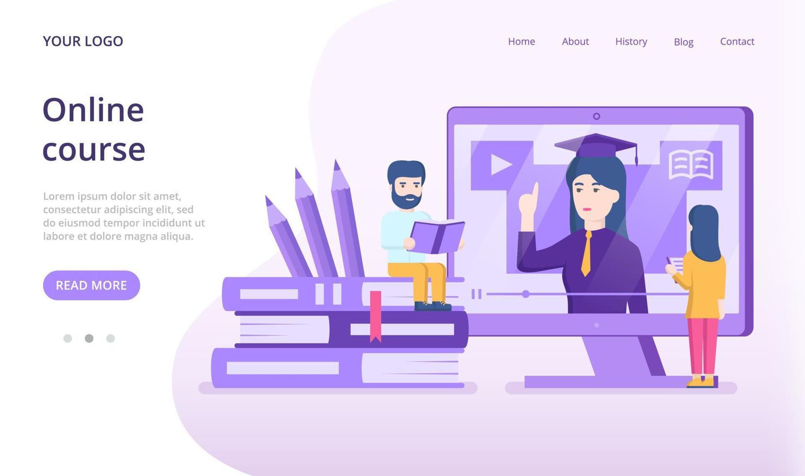 Online course landing page template. Concept education and learning. Vector illustration in flat style for website.