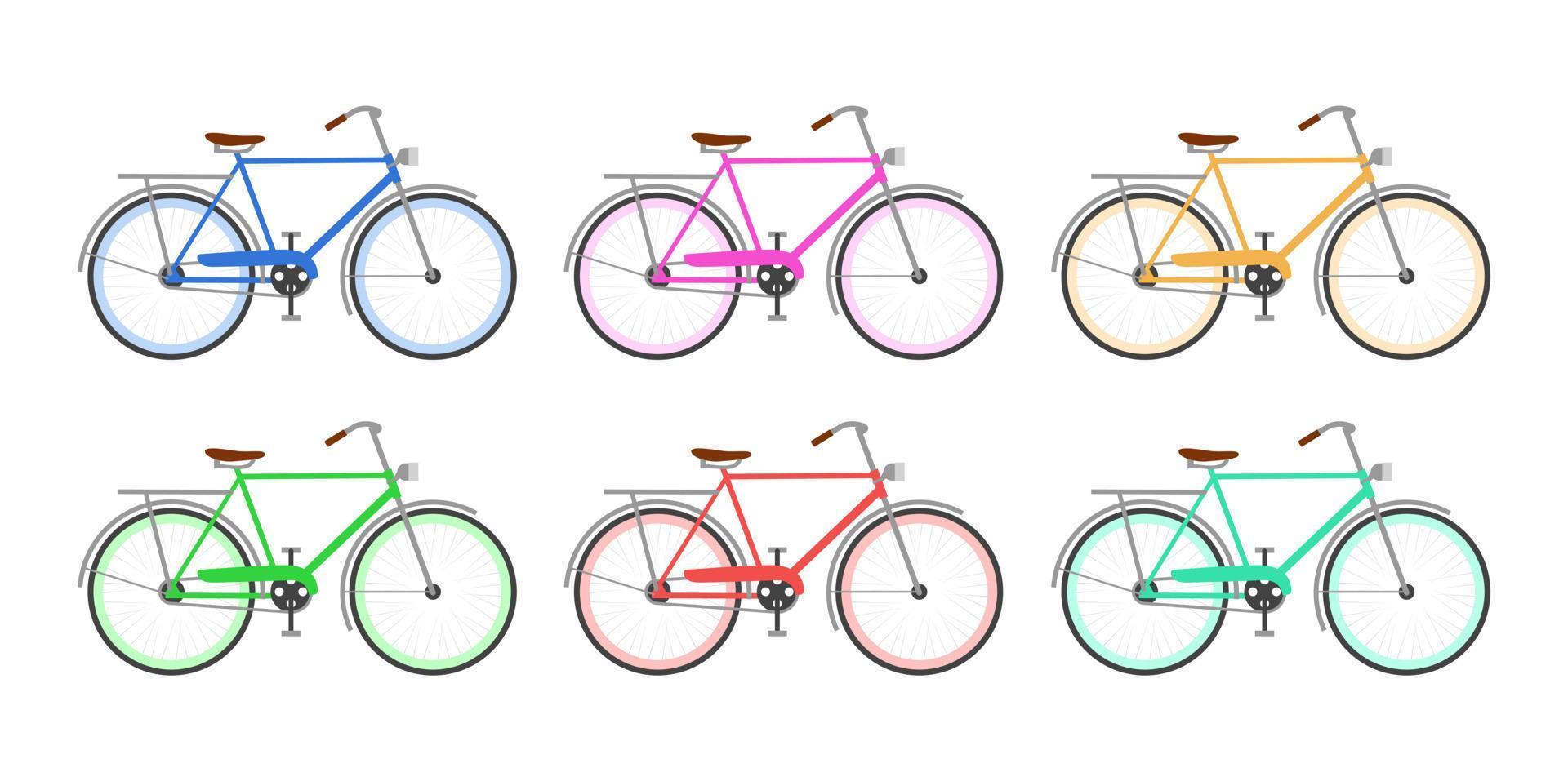 Set of bicycles in vector on white isolated background. The transport icons illustration.