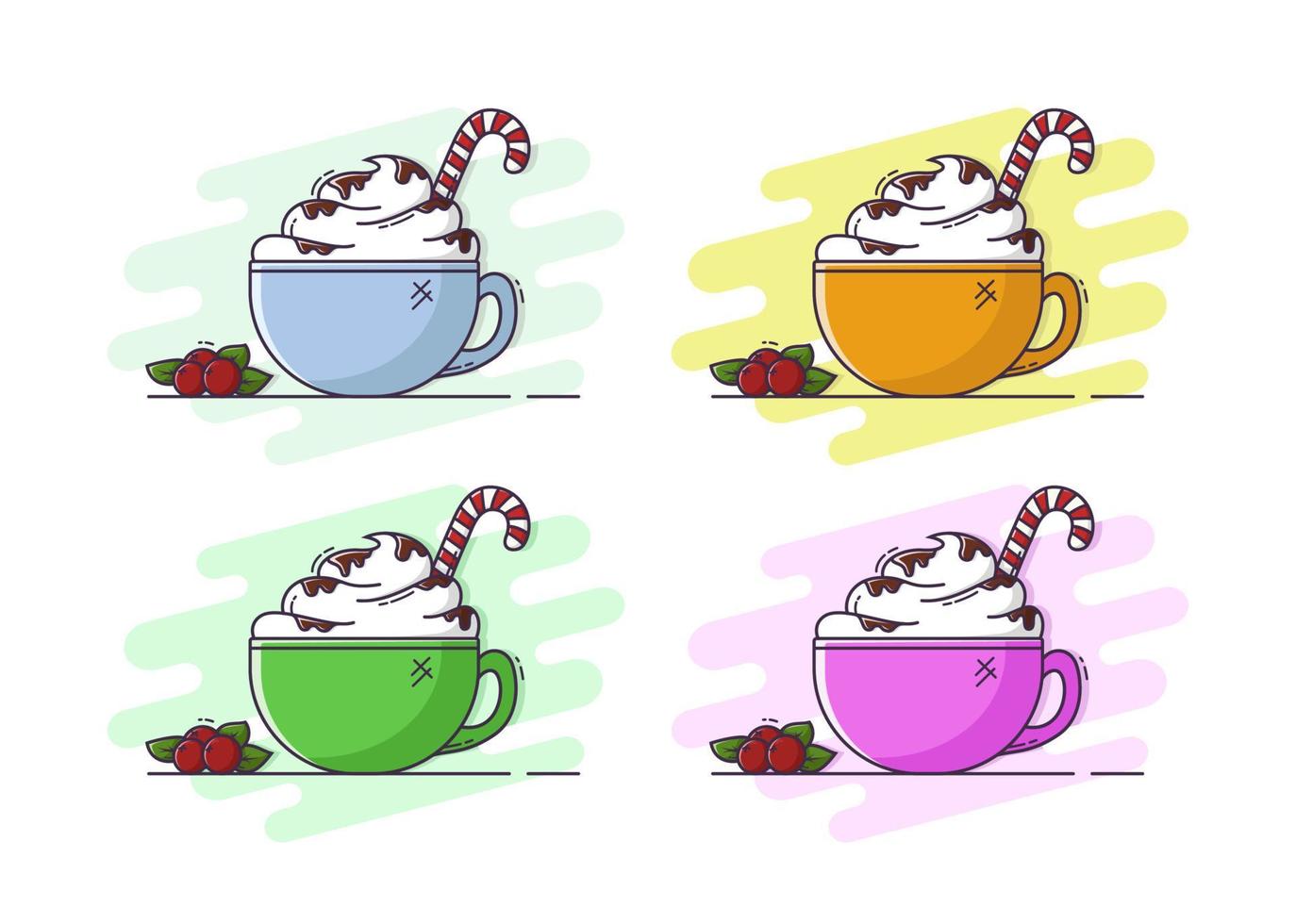 Coffee with cream, chocolate and candy. Christmas illustration. vector