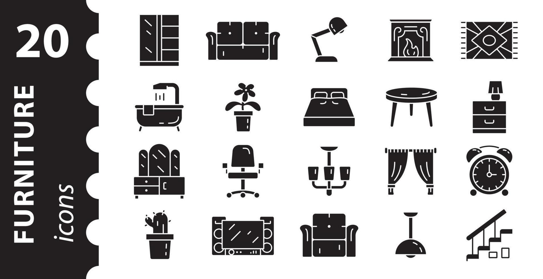 Furniture icon set and home decor. Pictogram collection vector