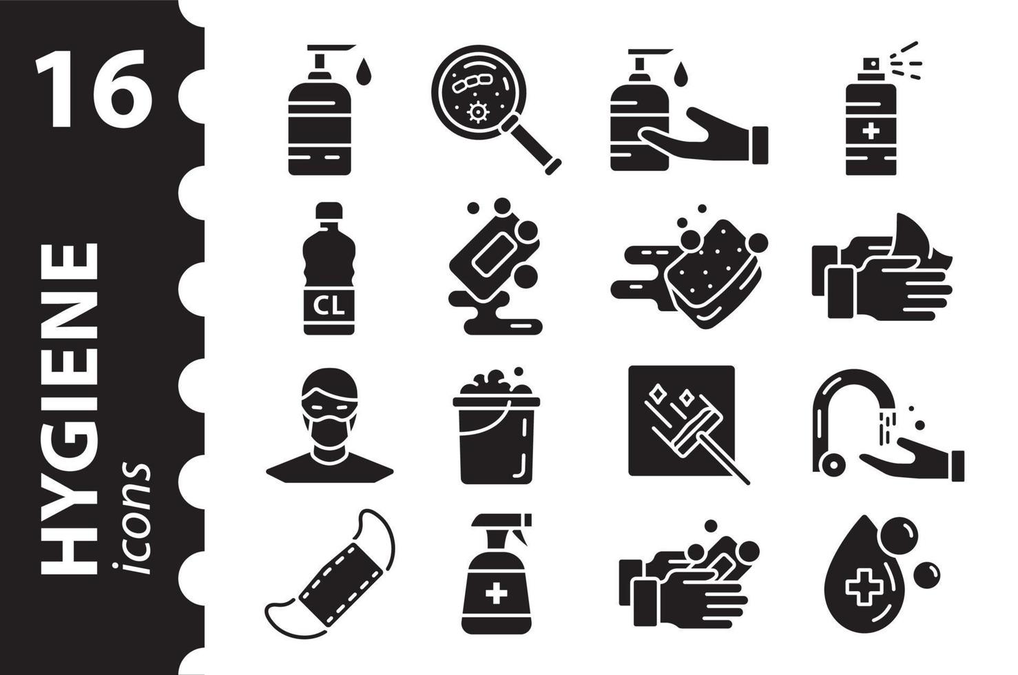 Set of Hygiene icons. Black glyph vector icon collection.