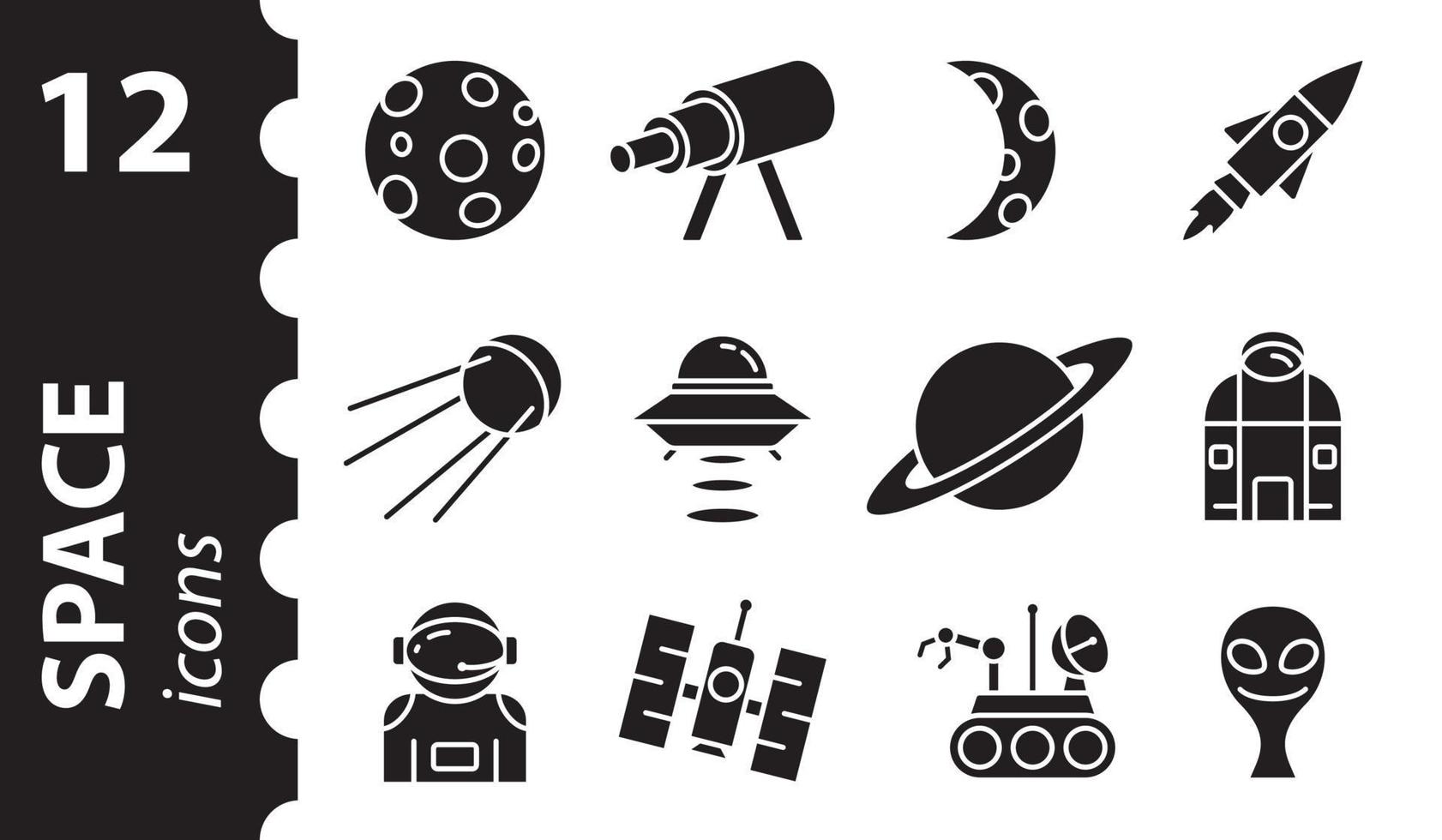 iconos de espacio galaxia, planeta. conjunto de iconos de vector de glifo negro.