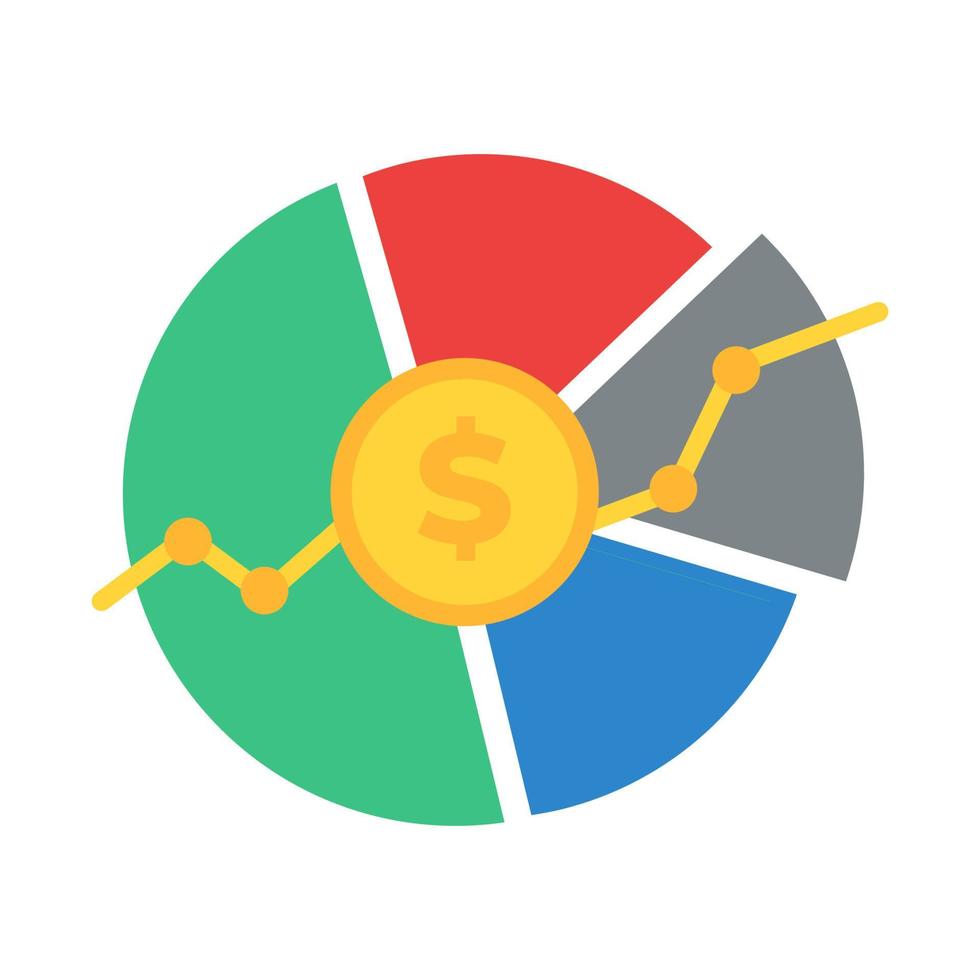 colorful Pie chart with dollar coin in center vector
