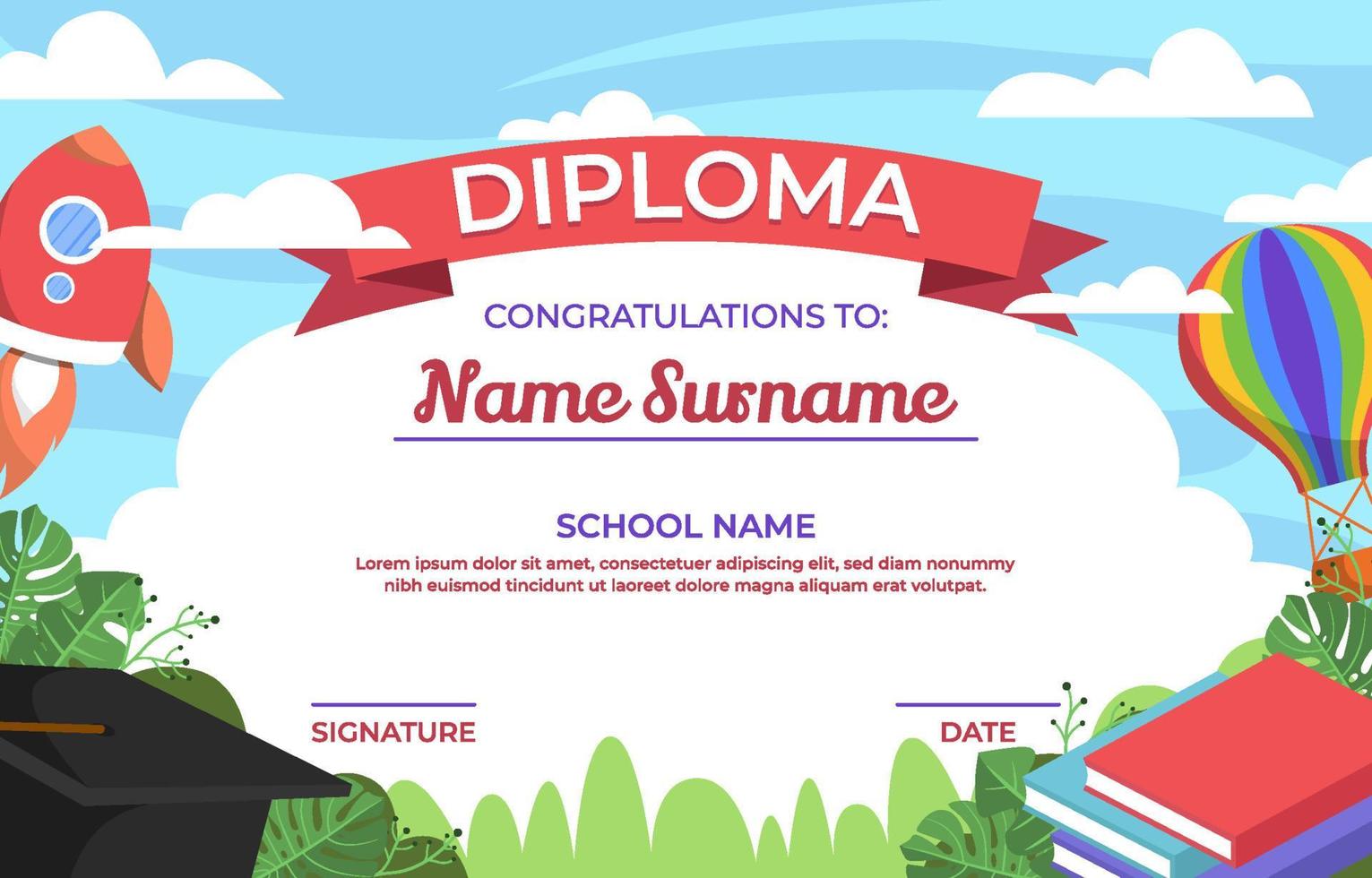 Certificate of Kindergarten Template vector